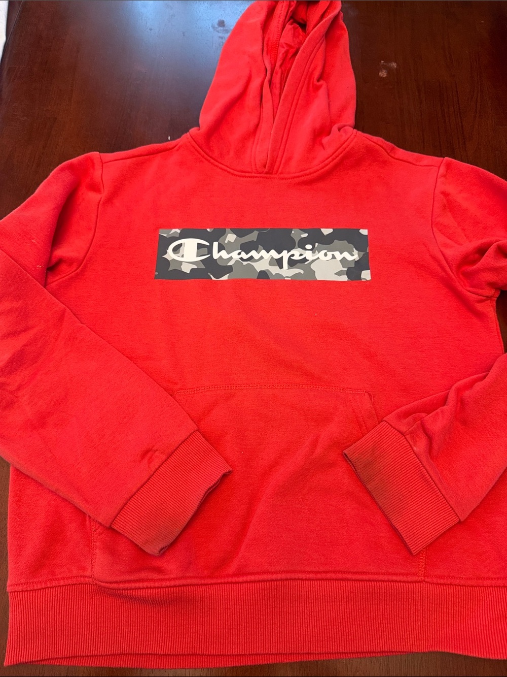 Champion Red Men's Crewneck Hoodie with Camo Logo